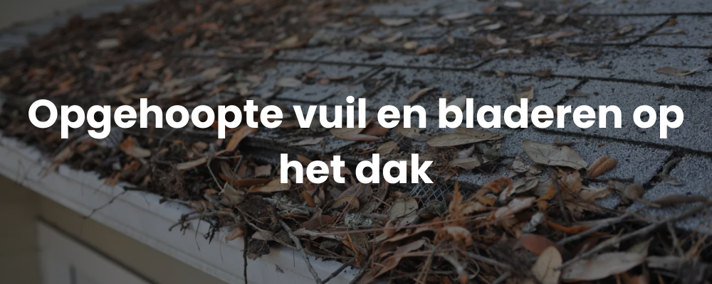Opgehoopte vuil en bladeren op het dak